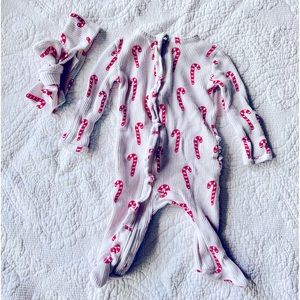 SPEARMINT LOVE - Organic Waffle Ruffle Zip Footie with Head Bow.